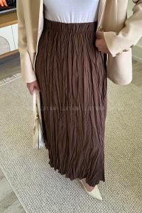 Lamelif Poplin Kraşlı Tesettür Etek Acı Kahve