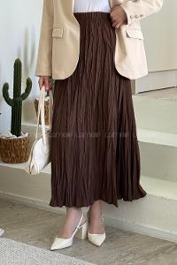 Lamelif Poplin Kraşlı Tesettür Etek Acı Kahve