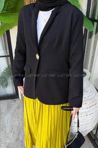Lamelif Düğme Detaylı Blazer Ceket Siyah