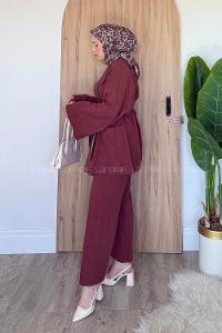 Lamelif Kimono Tesettür Takım Kiremit
