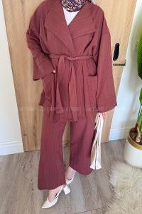 Lamelif Kimono Tesettür Takım Kiremit