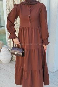 Lamelif Kol Bağlama Detaylı Tesettür Elbise Acı Kahve
