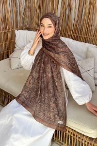 Lamelif Retro Desen Soft Şal Sütlü Kahve