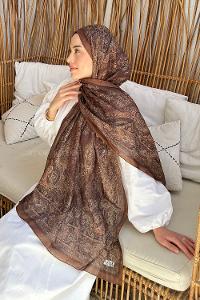 Lamelif Retro Desen Soft Şal Sütlü Kahve