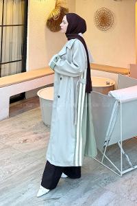 Lamelif Şerit Detay Kuşaklı Trenç Çağla