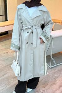 Lamelif Şerit Detay Kuşaklı Trenç Çağla