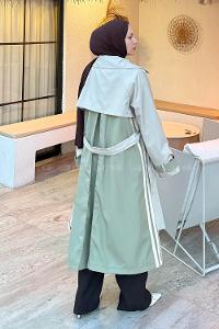 Lamelif Şerit Detay Kuşaklı Trenç Çağla