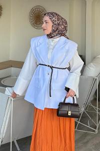 Lamelif Vatkalı Yelek Beyaz