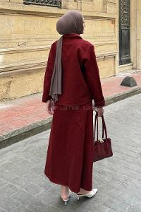 Claret Red Shirt Collar Long Arm Gabardin Flare Suit