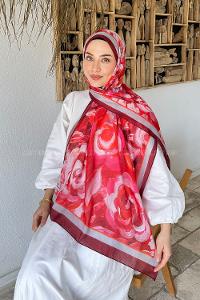 Lamelif Çiçek Desen Pamuk Şal Bordo