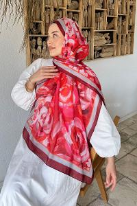 Lamelif Çiçek Desen Pamuk Şal Bordo