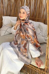 Lamelif Çiçek Desen Pamuk Şal Füme Vizon