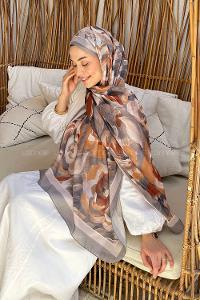 Lamelif Çiçek Desen Pamuk Şal Füme Vizon