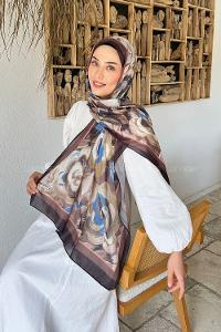 Lamelif Çiçek Desen Pamuk Şal Soft Kahve