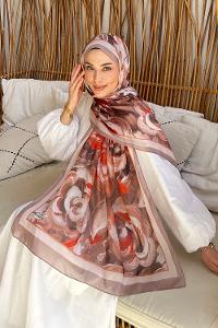 Lamelif Çiçek Desen Pamuk Şal Vizon