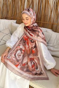 Lamelif Çiçek Desen Pamuk Şal Vizon
