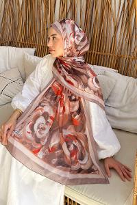 Lamelif Çiçek Desen Pamuk Şal Vizon