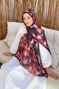 Lamelif Çicek Desen Soft Şal Acı Bordo