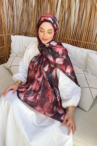 Lamelif Çicek Desen Soft Şal Acı Bordo