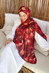 Lamelif Çicek Desen Soft Şal Bordo