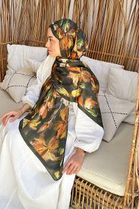 Lamelif Çicek Desen Soft Şal Haki