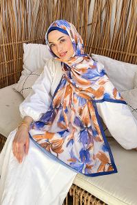 Lamelif Çicek Desen Soft Şal İndigo