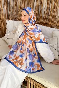 Lamelif Çicek Desen Soft Şal İndigo