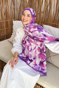 Lamelif Çicek Desen Soft Şal Lavanta