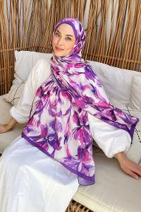 Lamelif Çicek Desen Soft Şal Lavanta