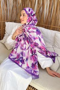 Lamelif Çicek Desen Soft Şal Lavanta