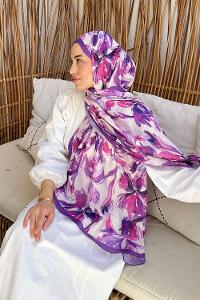 Lamelif Çicek Desen Soft Şal Lavanta