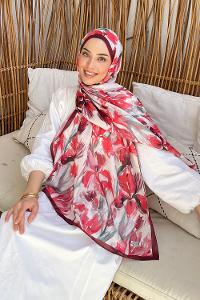 Lamelif Çicek Desen Soft Şal Vişne