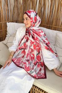 Lamelif Çicek Desen Soft Şal Vişne