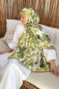 Lamelif Çicek Desen Soft Şal Yağ Yeşili