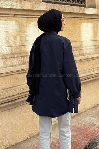 Navy Blue Shirt Collar Long Arm Cotton Shirt