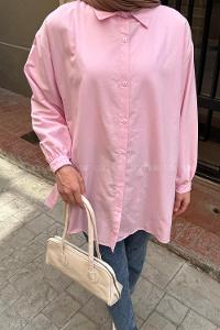 Lamelif Kol Detaylı Gömlek Pembe