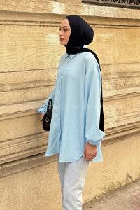 Lamelif Kraşlı Gömlek Bebe Mavisi