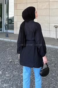 Lamelif Ön Pens Detaylı Vual Gömlek Siyah