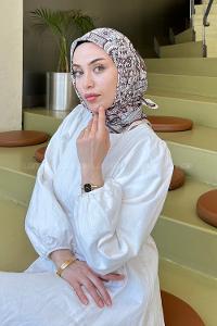 Lamelif Retro Desen Soft Eşarp Bej