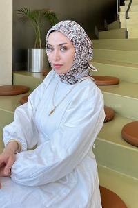 Lamelif Retro Desen Soft Eşarp Bej