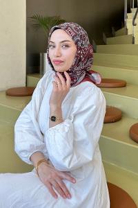 Lamelif Retro Desen Soft Eşarp Bordo