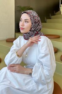 Lamelif Retro Desen Soft Eşarp Bordo