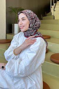 Lamelif Retro Desen Soft Eşarp Bordo