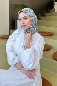 Lamelif Retro Desen Soft Eşarp Çağla Yeşili