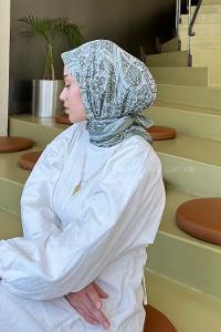 Lamelif Retro Desen Soft Eşarp Çağla Yeşili