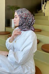 Lamelif Retro Desen Soft Eşarp Koyu Bordo