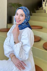 Lamelif Retro Desen Soft Eşarp Lacivert