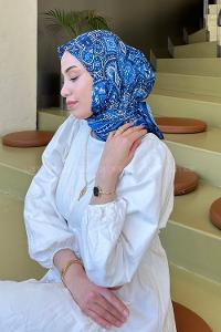 Lamelif Retro Desen Soft Eşarp Lacivert