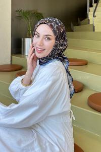 Lamelif Retro Desen Soft Eşarp Lacivert Kiremit