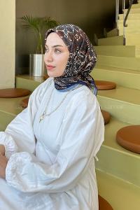 Lamelif Retro Desen Soft Eşarp Lacivert Kiremit